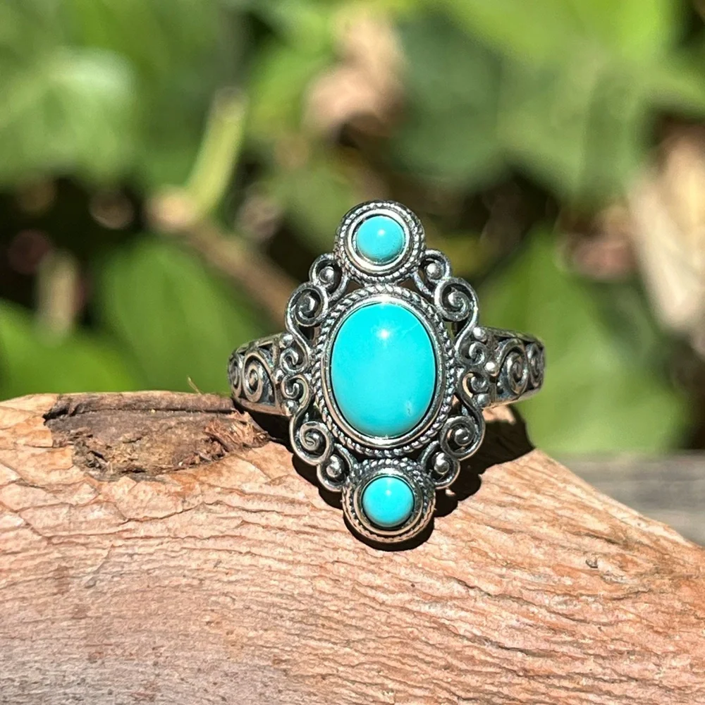 Sterling silver adjustable three stones turquoise ring‎